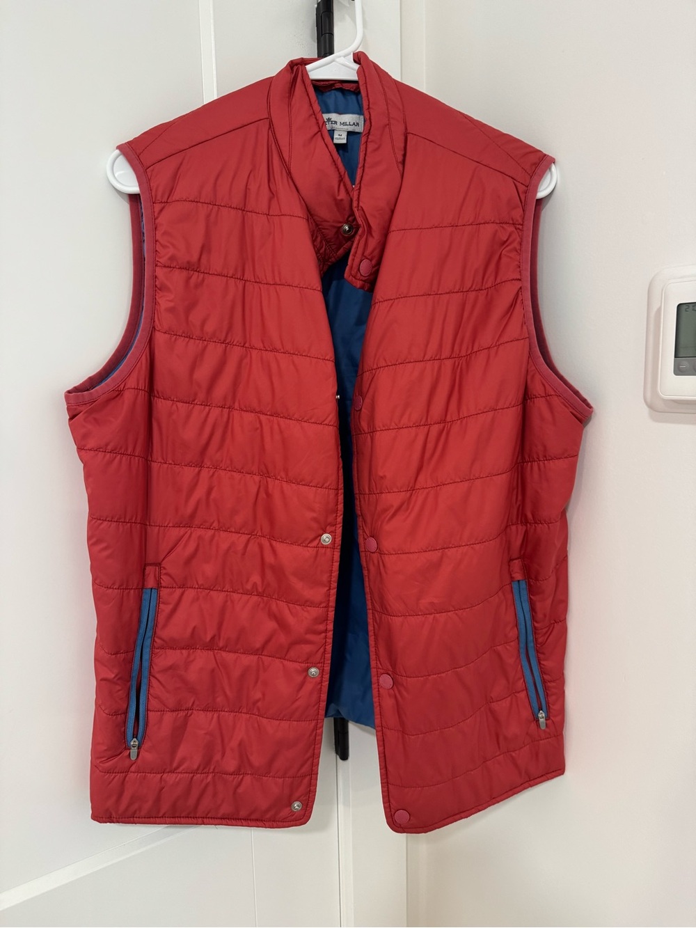 Peter Millar Men’s Red Quilted Vest with Blue Trim